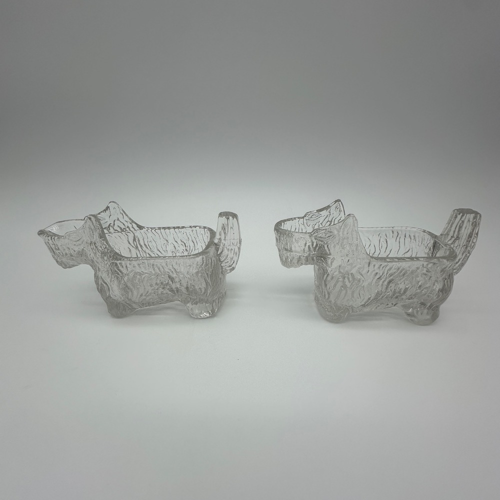 LE Smith Scottie Dog Clear Glass Cream and Sugar Set Vintage Scottish Terrier